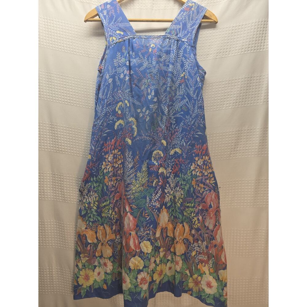 Npc Fashions House Dress Blue Floral Pockets Small Stain
